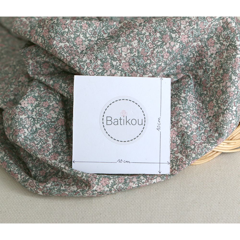 Opheline - Popeline coton douce BIO imprimé fleuri rose et sauge