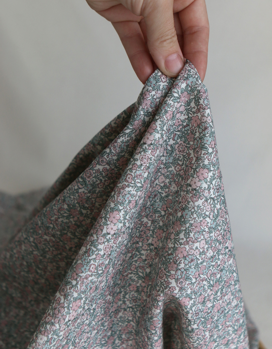 Opheline - Popeline coton douce BIO imprimé fleuri rose et sauge