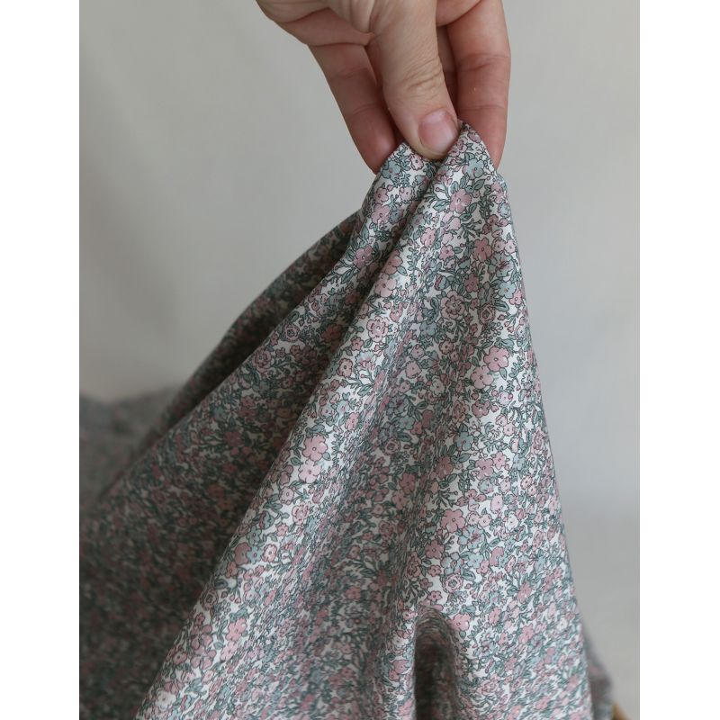 Opheline - Popeline coton douce BIO imprimé fleuri rose et sauge