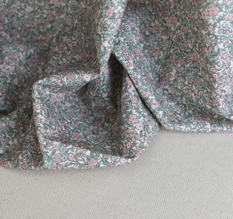 Opheline - Popeline coton douce BIO imprimé fleuri rose et sauge