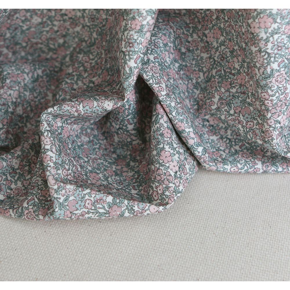 Opheline - Popeline coton douce BIO imprimé fleuri rose et sauge