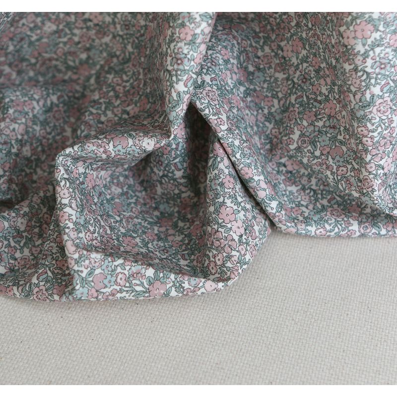 Opheline - Popeline coton douce BIO imprimé fleuri rose et sauge