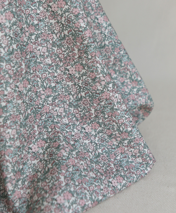 Opheline - Popeline coton douce BIO imprimé fleuri rose et sauge