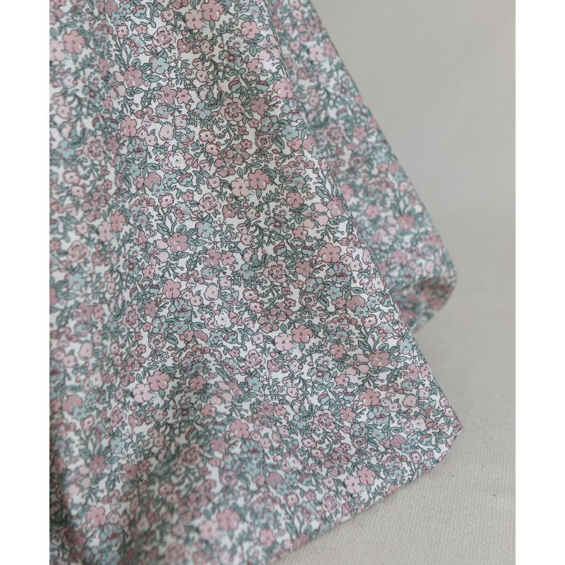 Opheline - Popeline coton douce BIO imprimé fleuri rose et sauge