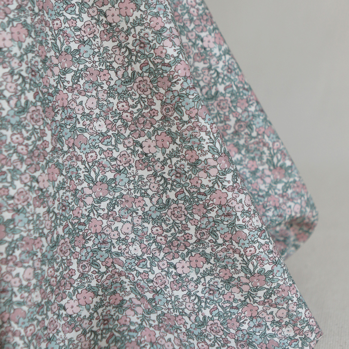 Opheline - Popeline coton douce BIO imprimé fleuri rose et sauge