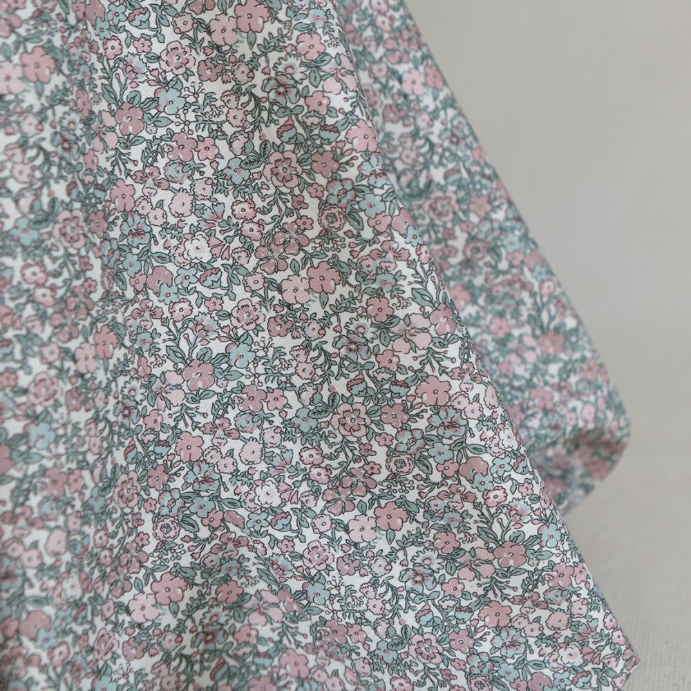 Opheline - Popeline coton douce BIO imprimé fleuri rose et sauge