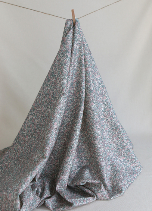 Opheline - Popeline coton douce BIO imprimé fleuri rose et sauge