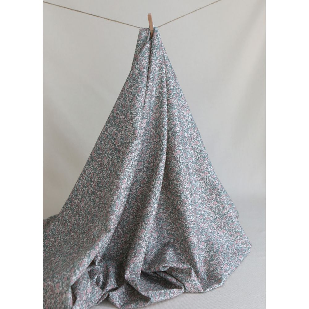 Opheline - Popeline coton douce BIO imprimé fleuri rose et sauge