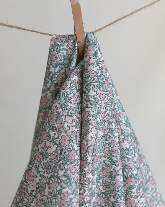 Opheline - Popeline coton douce BIO imprimé fleuri rose et sauge