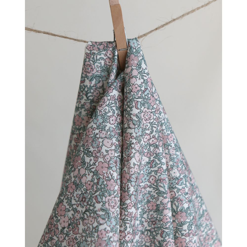 Opheline - Popeline coton douce BIO imprimé fleuri rose et sauge