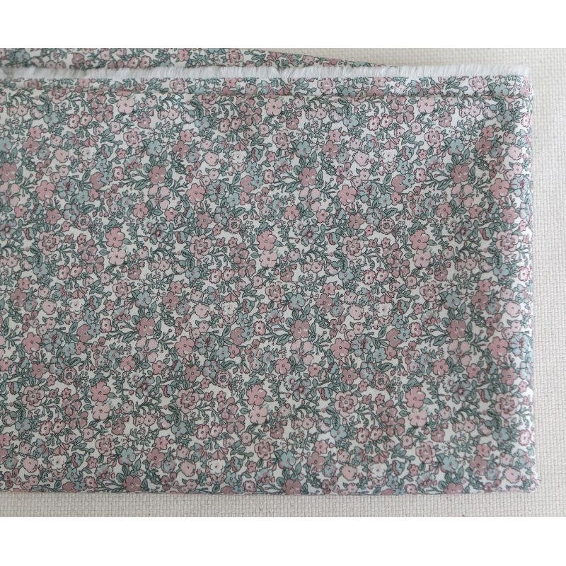 Opheline - Popeline coton douce BIO imprimé fleuri rose et sauge