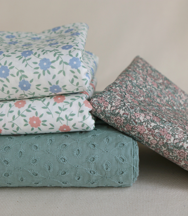 Opheline - Popeline coton douce BIO imprimé fleuri rose et sauge