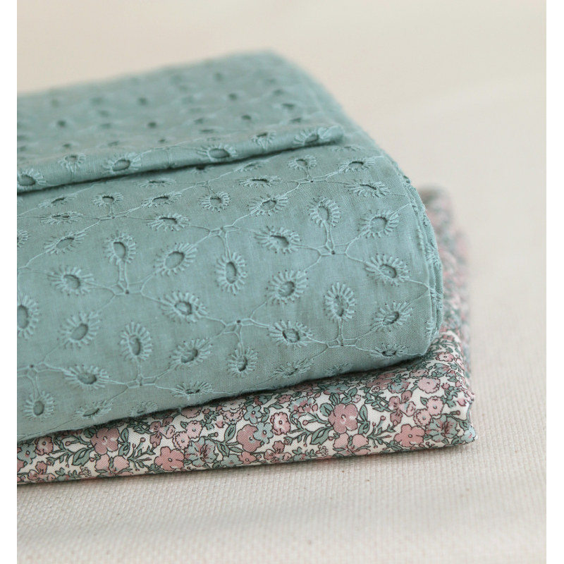 Opheline - Popeline coton douce BIO imprimé fleuri rose et sauge