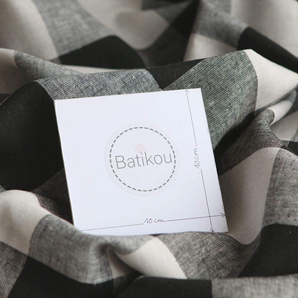 copy of Tissu lin viscose grand vichy bleu marine et écru