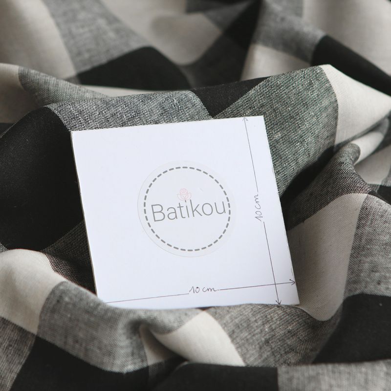 copy of Tissu lin viscose grand vichy bleu marine et écru