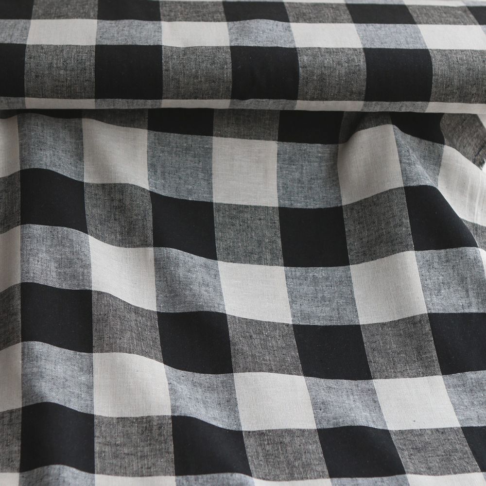 copy of Tissu lin viscose grand vichy noir et écru