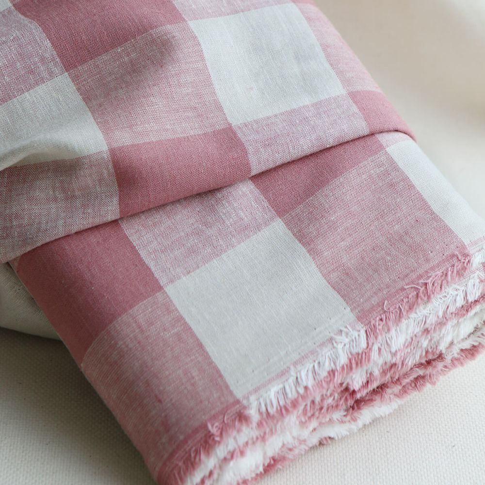 copy of Tissu lin viscose grand vichy bleu marine et écru