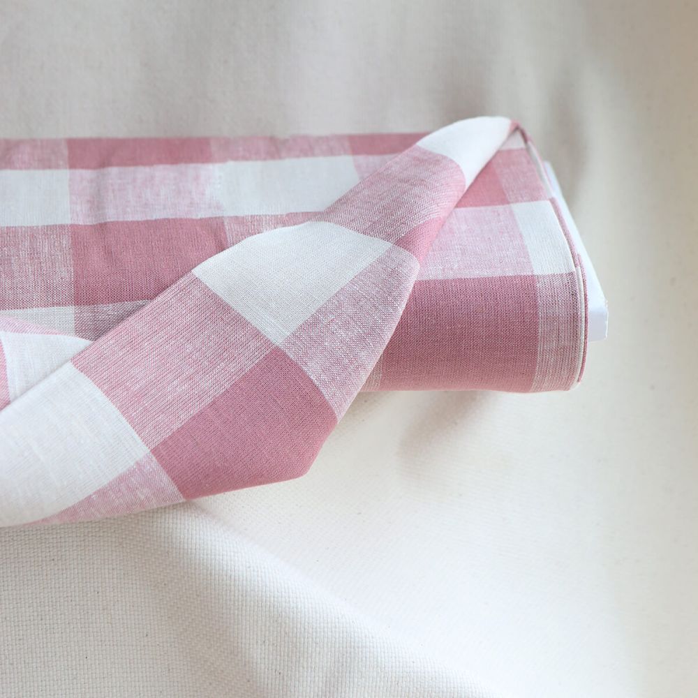 copy of Tissu lin viscose grand vichy bleu marine et écru