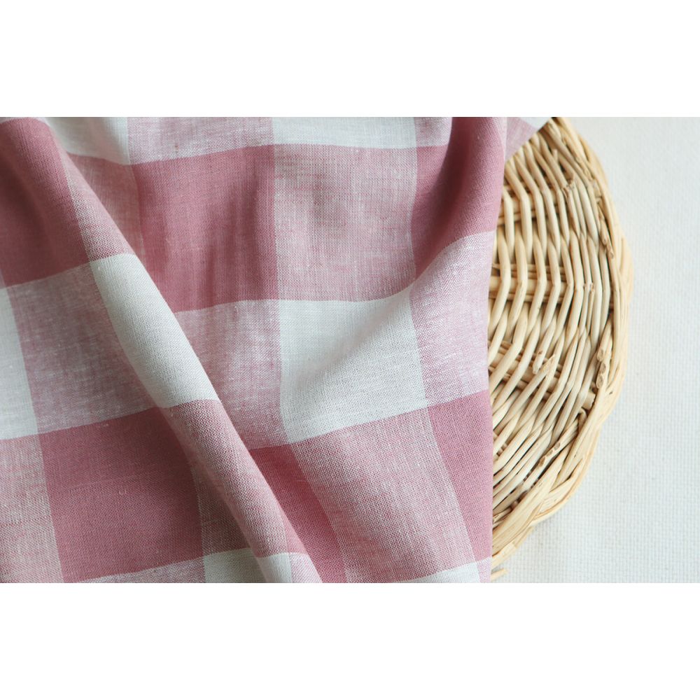 copy of Tissu lin viscose grand vichy bleu marine et écru