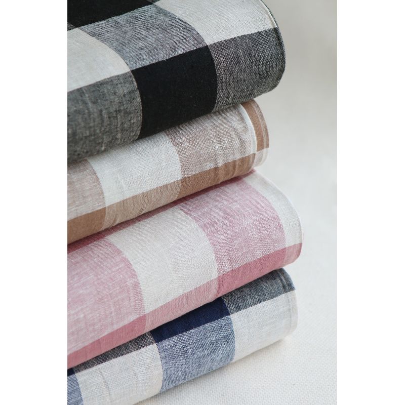 copy of Tissu lin viscose grand vichy bleu marine et écru