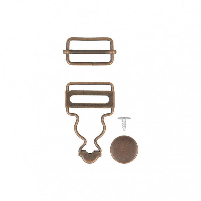 Boucle salopette + bouton coloris BRONZE