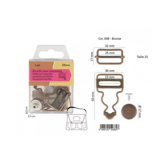 Boucle salopette + bouton coloris BRONZE