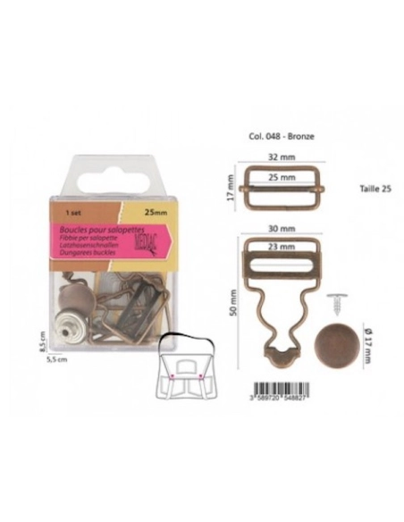 Paire de boucles de salopette 25mm + boutons ARGENT