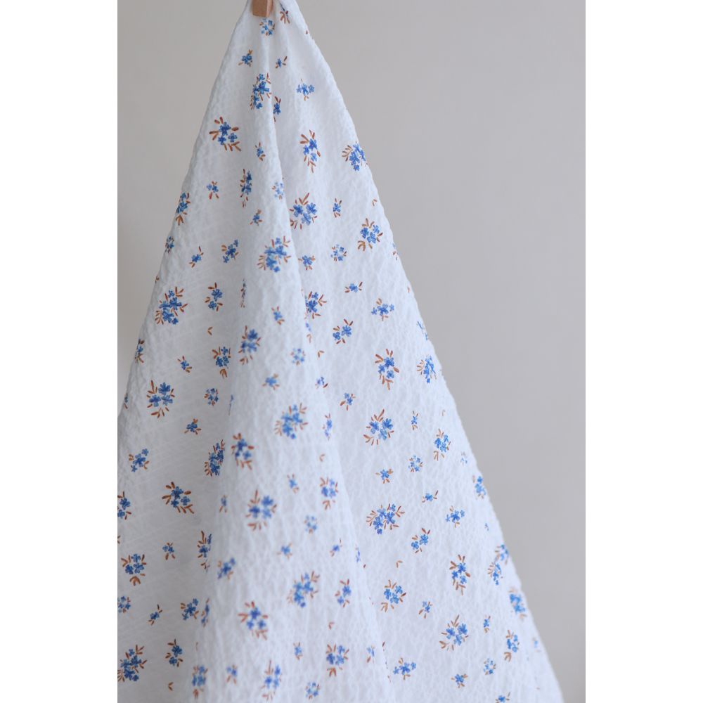 copy of Paulette - Tissu coton texturé gaufré fleuri rouge et vert