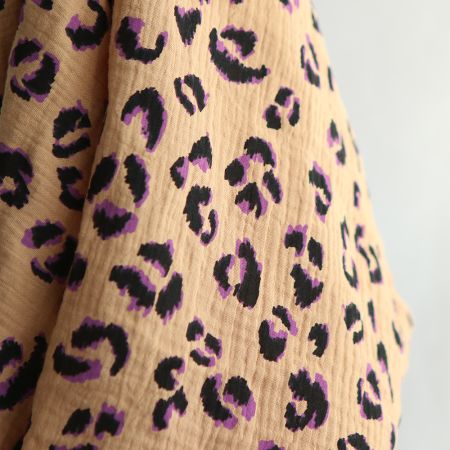 Double gaze de coton Fauve Graou fond camel Double gaze de coton Fauve Graou fond camel