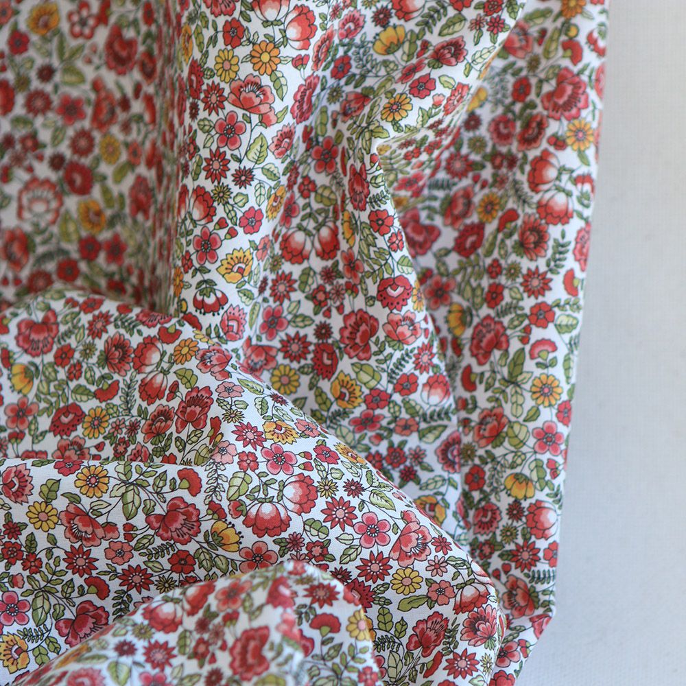 Freesia - Popeline coton BIO imprimé fleuri vert et rouge