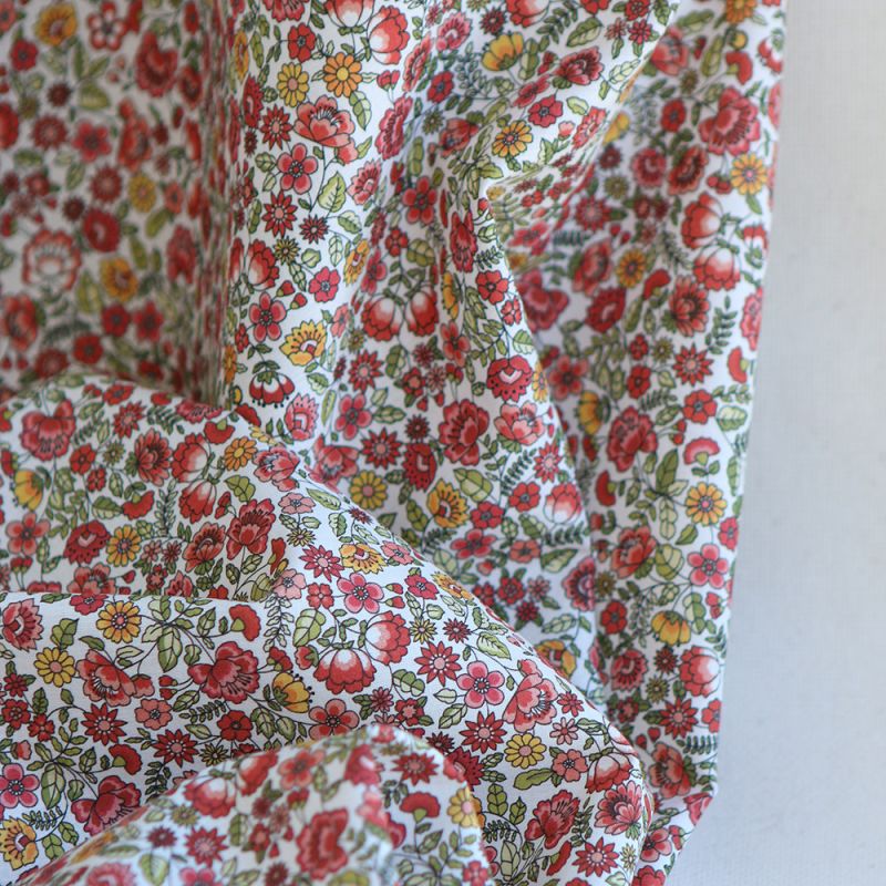 Freesia - Popeline coton BIO imprimé fleuri vert et rouge