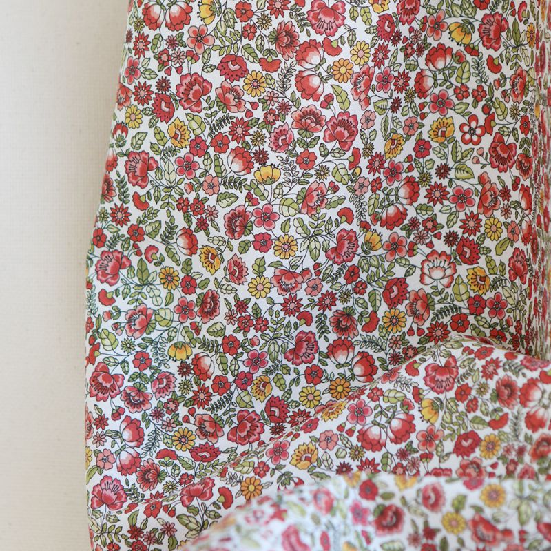 Freesia - Popeline coton BIO imprimé fleuri vert et rouge