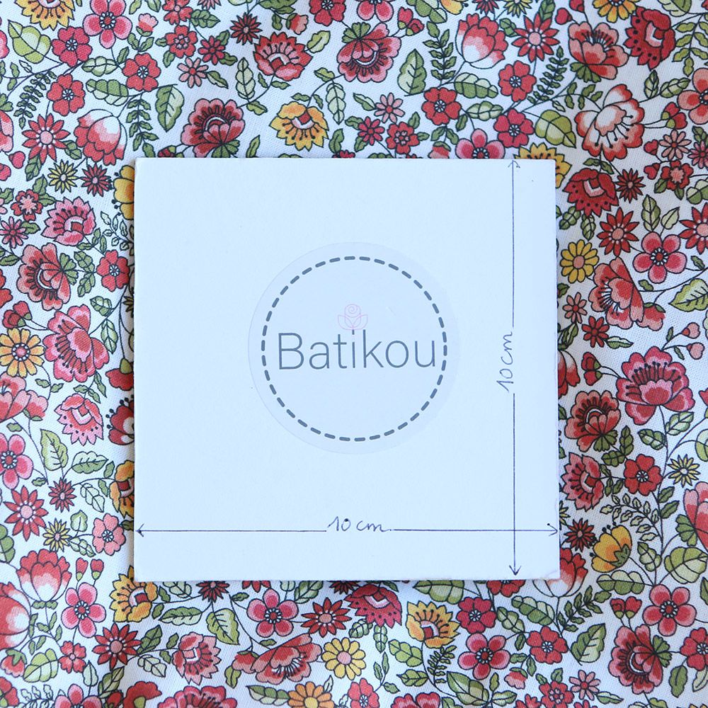 Freesia - Popeline coton BIO imprimé fleuri vert et rouge