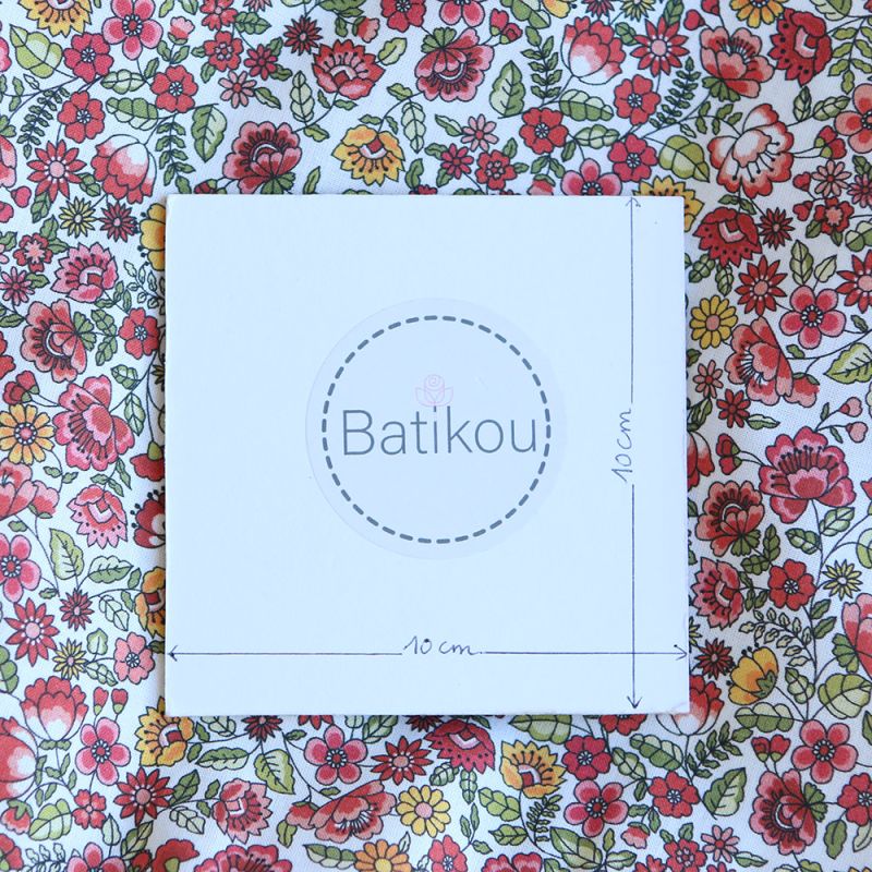 Freesia - Popeline coton BIO imprimé fleuri vert et rouge