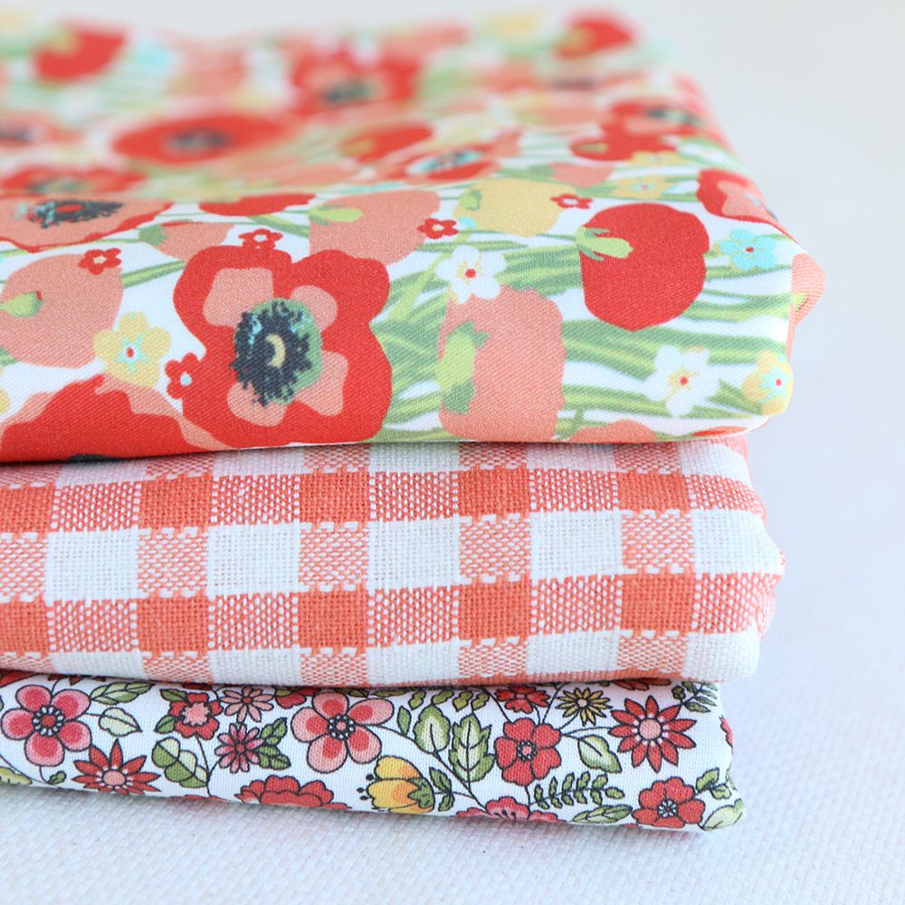 Freesia - Popeline coton BIO imprimé fleuri vert et rouge