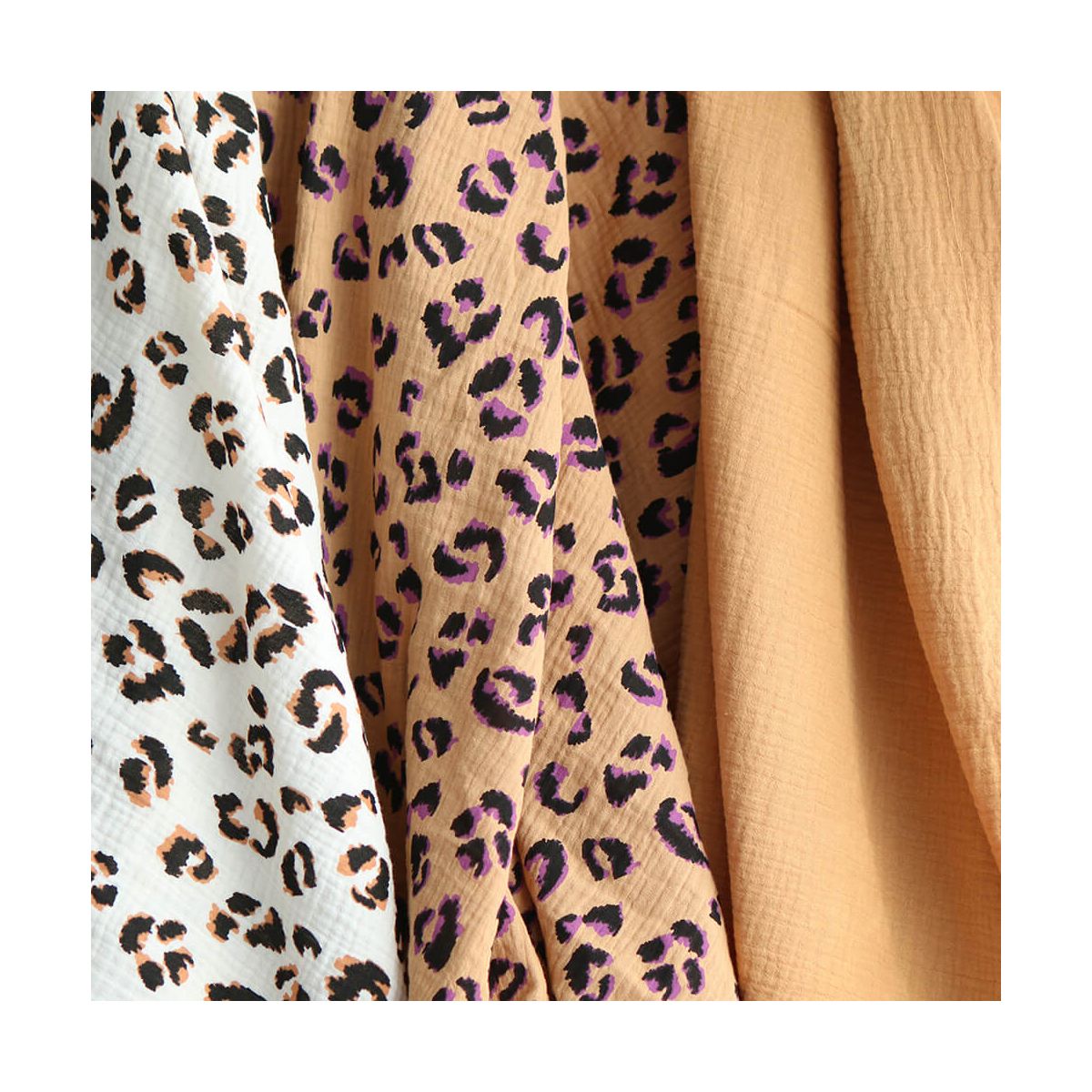 Double gaze de coton Fauve Graou fond camel Double gaze de coton Fauve Graou fond camel