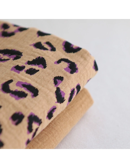 Double gaze de coton Fauve Graou fond camel