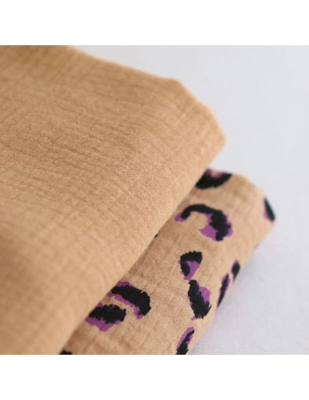 Double gaze de coton Fauve Graou fond camel