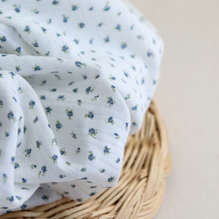 copy of Carole - Double gaze de coton BIO fleuri orange