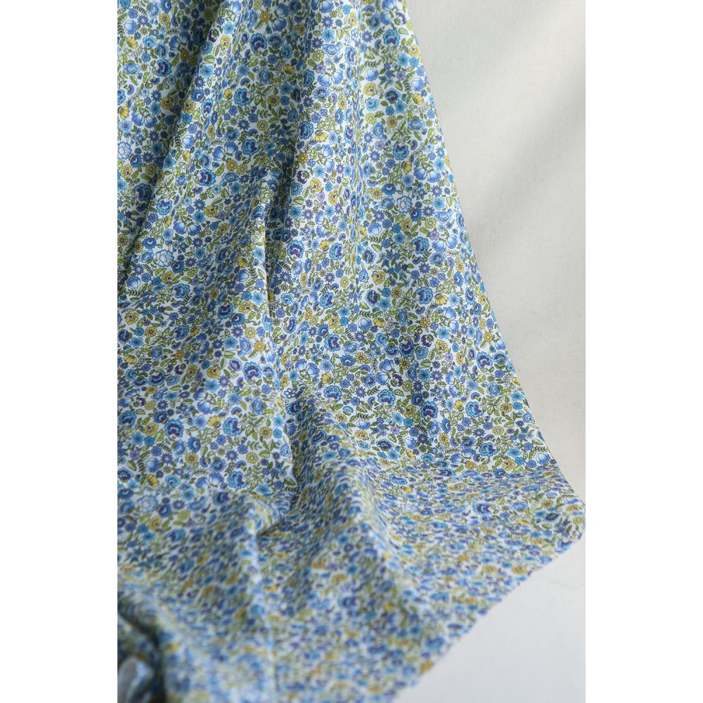 Popeline coton BIO imprimé fleuri vert, jaune et bleu