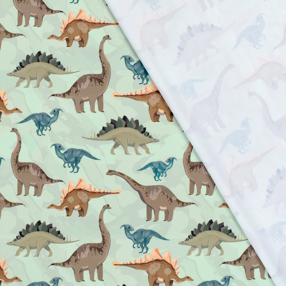 Tissu Lycra (maillot de bain) UPF50 dinosaures sur fond vert clair Tissu Lycra (maillot de bain) UPF50 dinosaures sur fond vert clair