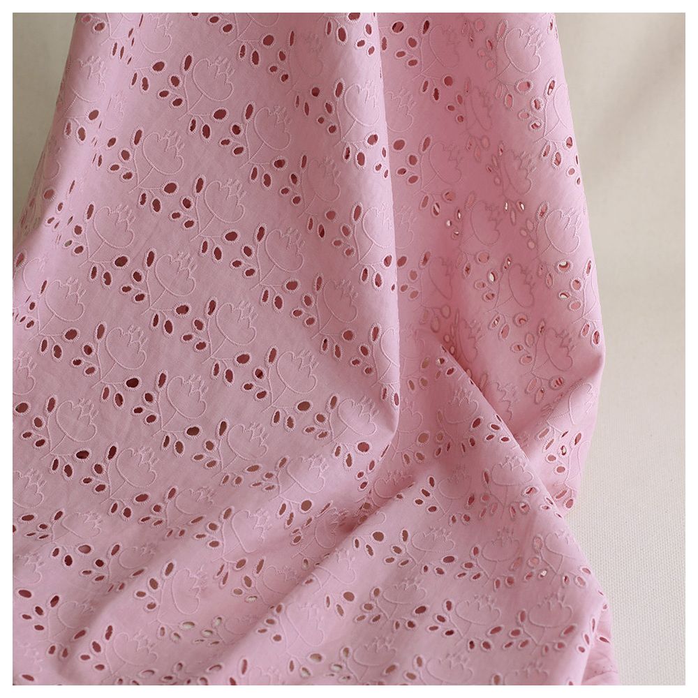 Broderie anglaise coton coloris vieux rose