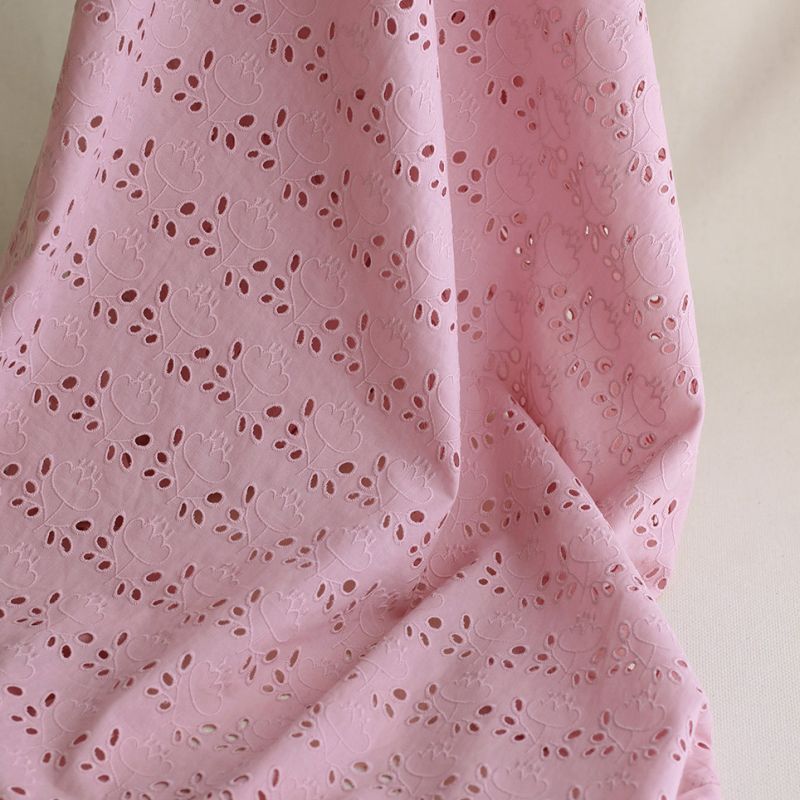 Broderie anglaise coton coloris vieux rose