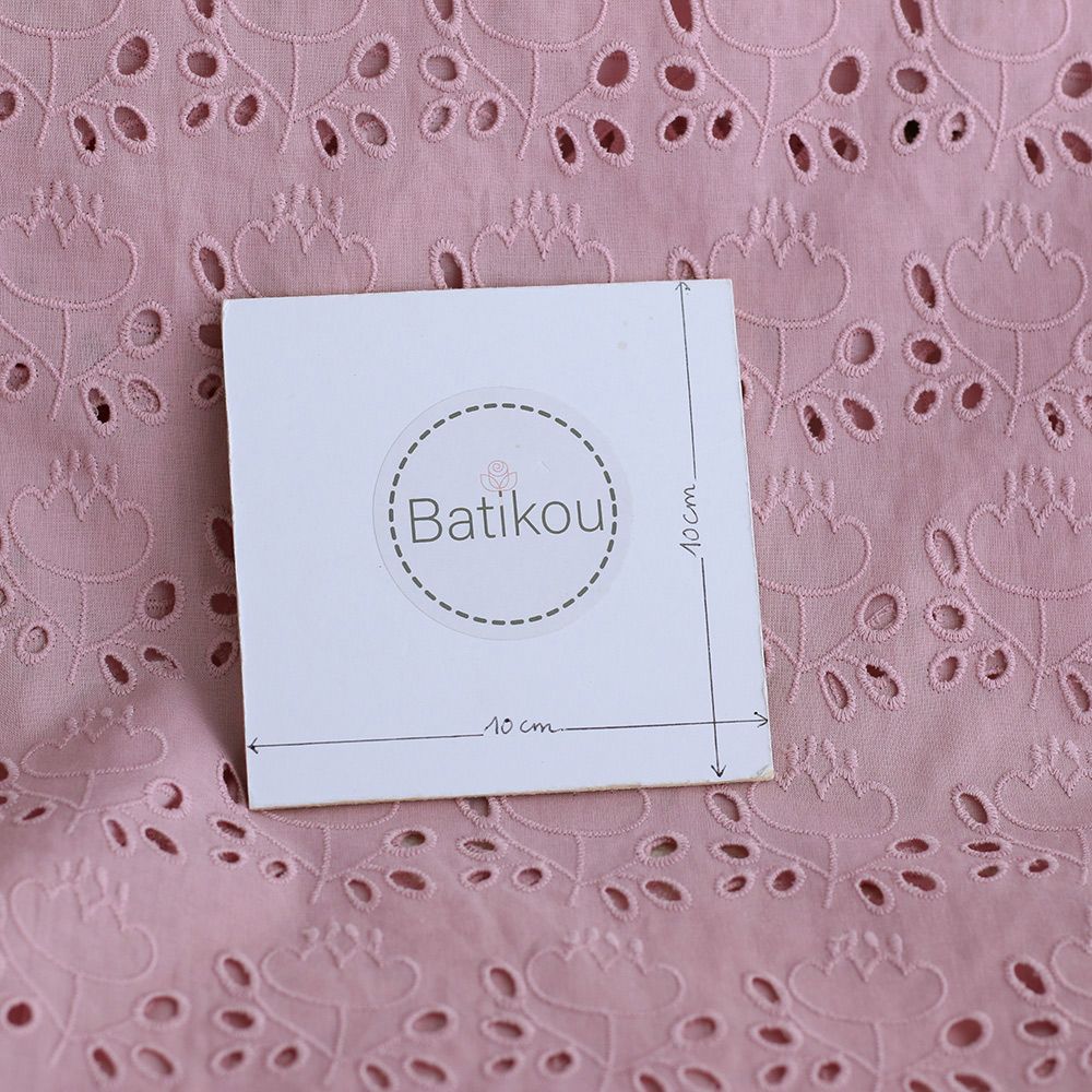 Broderie anglaise coton coloris vieux rose