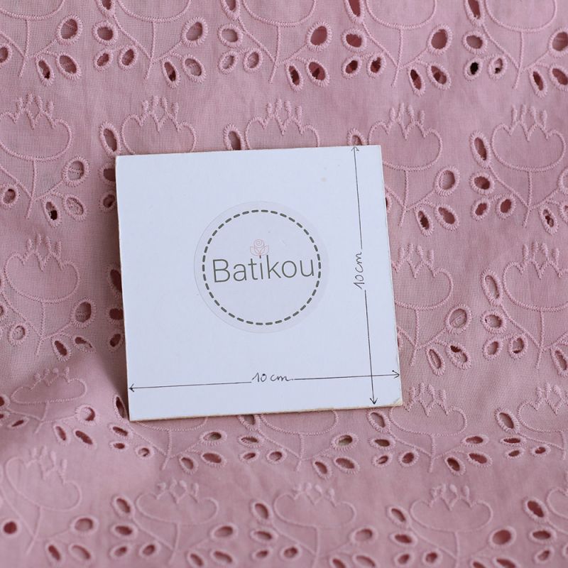 Broderie anglaise coton coloris vieux rose