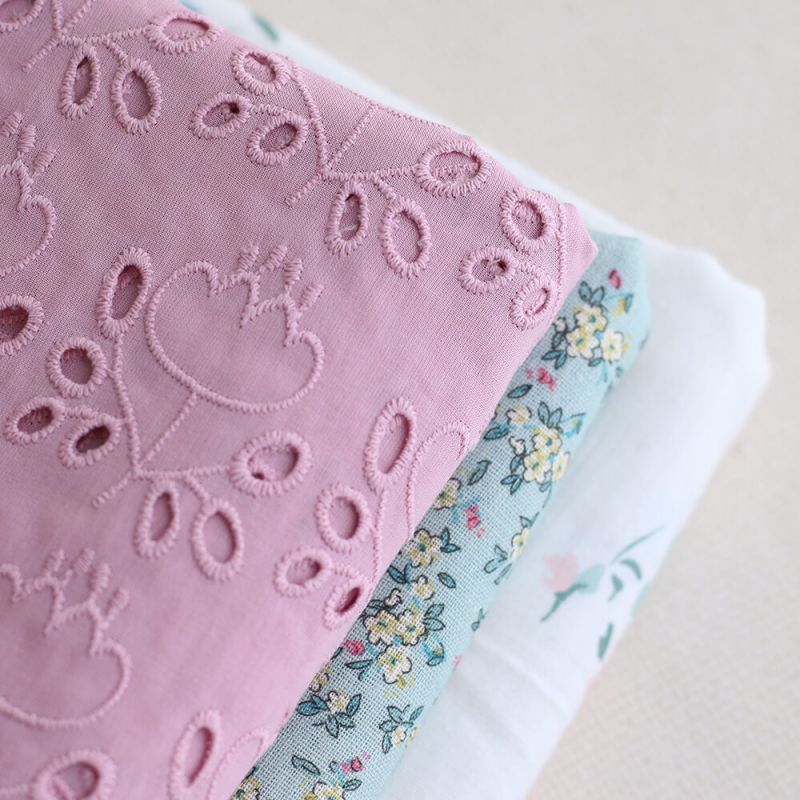 Broderie anglaise coton coloris vieux rose