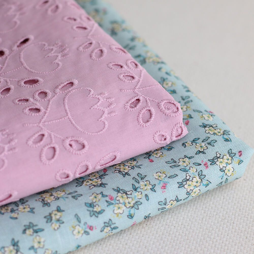 Broderie anglaise coton coloris vieux rose