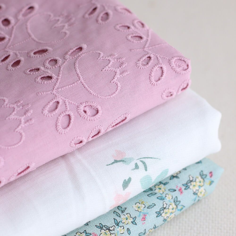 Broderie anglaise coton coloris vieux rose