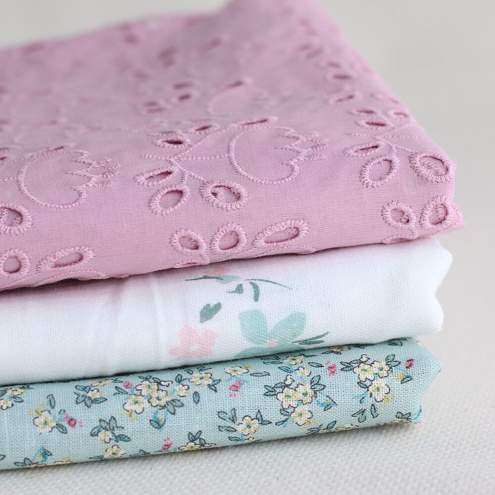 Broderie anglaise coton coloris vieux rose