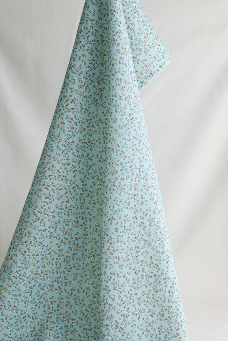 Lin et coton fond jade motif petit fleuri